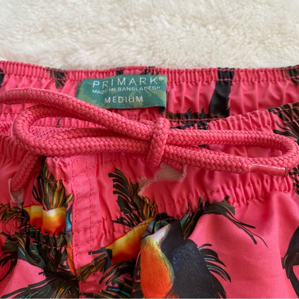 Pink tucan print mini workout shorts / swim trunks. Best fits Small. - Picture 10 of 10